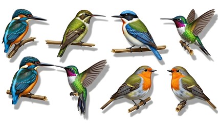 Naklejka premium Vibrant colorful birds perched on branches in stunning display