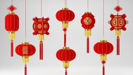Chinese Red Lantern Collection for Lunar New Year Festive Decoration Design