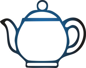 A stylized outline of a blue gradient teapot with a curved handle and a rounded lid on transparent background