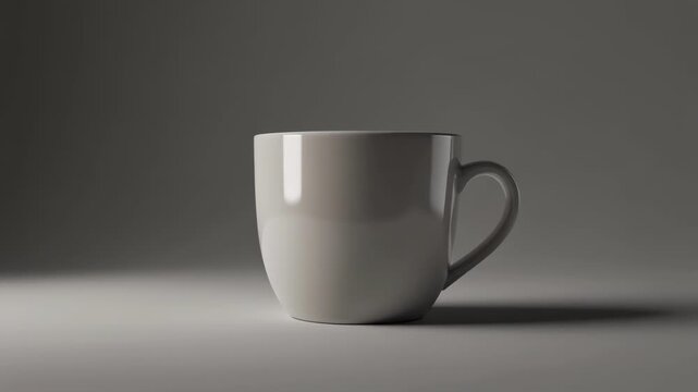 Modern white coffee mug on gray background with reflection
