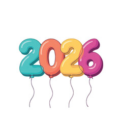 2D flat illustration of colorful balloons forming the year '2026