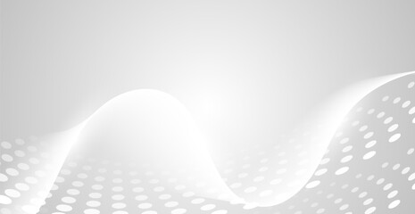 Modern White Wave Line Background with Halftone. Technology Banner. Vector Illustration. Abstract Business Wallpaper