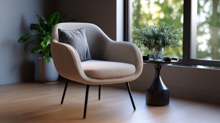 Ultra minimalist chair with thin legs in neutral tones for scandinavian interior design