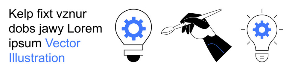 Innovation, creative thinking, technology design, brainstorming, problem-solving, DIY concepts. Light bulb with gear, hand holding a brush. Creative thinking and technology design ideas
