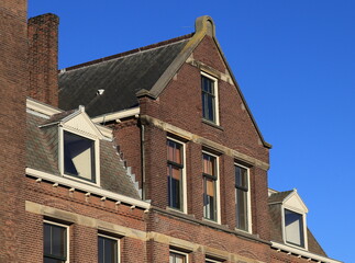 Brown Brick House Facades Close Up in Haarlem, Netherlands