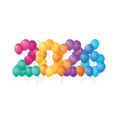 2D flat illustration of colorful balloons forming the year '2026