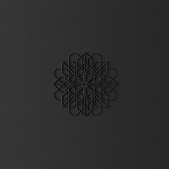 Black flower geometric ornament on dark background.
