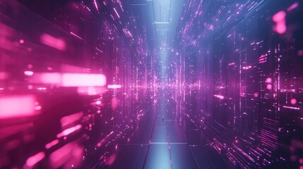 Abstract tunnel visualizing data moving through a futuristic network, representing information technology, big data processing, and digital communication on a circuit like path