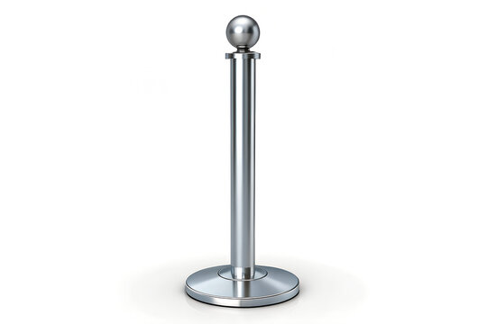Metal Stanchion Post: Cylindrical Crowd Control Barrier with Spherical Top and Circular Base for Public Spaces.   Generative ai