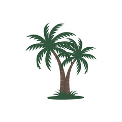 Coconut and palm trees clip art icon with green tropical leaves