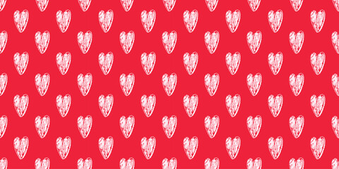 Cute hand drawn hearts seamless pattern. Romantic doodle background in sketch style. Ideal for Valentine’s Day, wedding designs, baby products, wrapping paper, textile prints