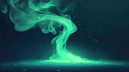 Obraz premium Vibrant green flowing smoke creating an abstract vortex, emitting glowing particles against a dark background, representing energy, science, or magic concepts