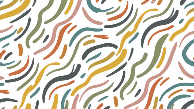 Abstract colorful wavy lines seamless pattern background with organic shapes modern decorative texture design illustration isolated on white