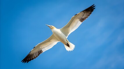 Gannet Bird Soaring Gracefully Against a Vibrant Blue Sky