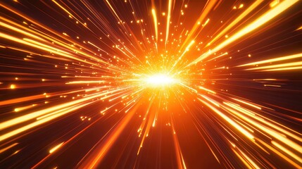 Bright glowing light particles and trails radiating outwards from a central point, creating a dynamic concept of speed, energy, explosion, and technological data flow