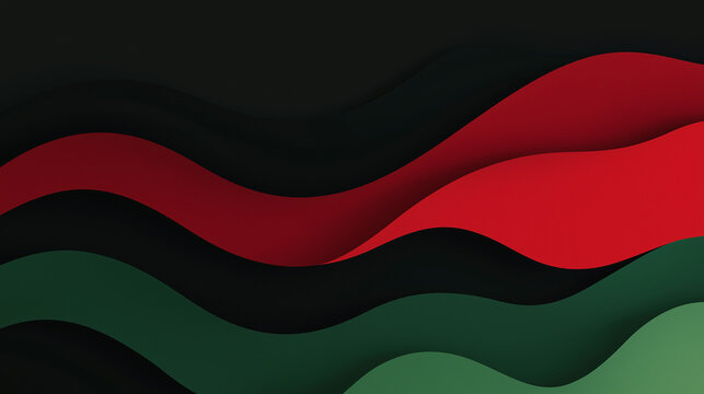 Minimalistic abstract waves in red, black, and green with copy space, symbolic for Juneteenth.