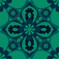 abstract floral background,green,black curves ,painted create to flower shape,leaves,green background in geometric patterns as sarong,fabric,tile,printed fabric,batik,tablecloth patterns.