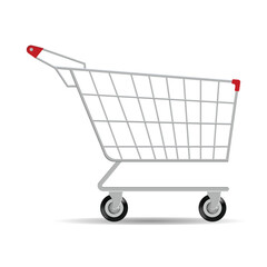 Shopping trolley in flat style. Grocery shopping cart on white background