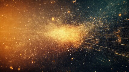Obraz premium Golden particles exploding and radiating light in an abstract digital space, symbolizing data transfer, technological advancement, movement, and a dynamic flow of energy