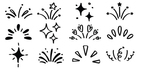 Set of hand drawn glitter spark theme Isolated Vector