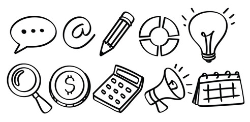 Set of hand drawn Business money theme Isolated Vector