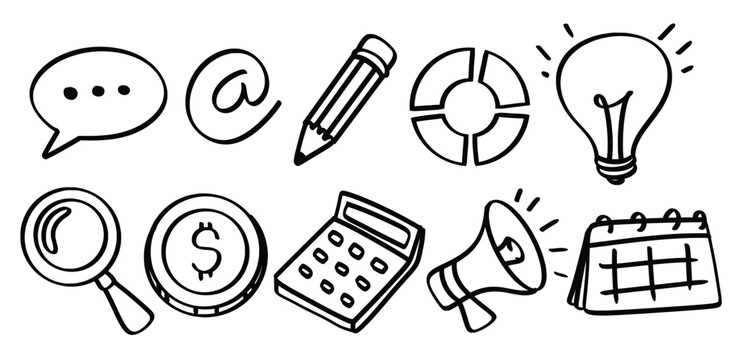 Set of hand drawn Business money theme Isolated Vector
