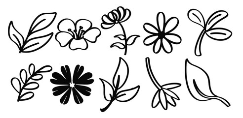 Set of hand drawn Doodle Flower theme Isolated Vector