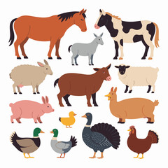 Fototapeta premium Vector Collection of Farm Animals and Birds in a Naturalistic Style
