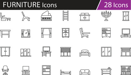 Home furniture and fixture icons set, interior design elements, household items and decor symbols, vector illustration © Roisul