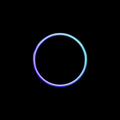Purple teal neon ring frame on black background, glowing circular outline with smooth gradient