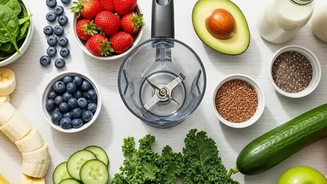 Healthy Smoothie Ingredients Preparation Fresh Fruits and Vegetables for Blending.