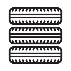 Three stacked tires in a simple black and white linear style illustration © NASRIN
