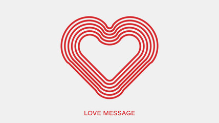Red heart outline made of layered lines on white background with love message symbolizing affection and romance