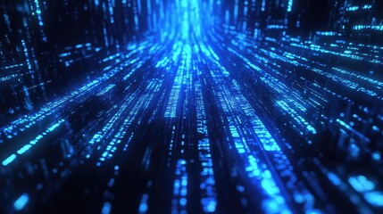 Digital information streams rapidly creating an abstract tunnel of glowing blue lines and data points, representing advanced technology, global communication, and high speed networks