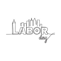 Labor day celebration with a cityscape and continuous line art design