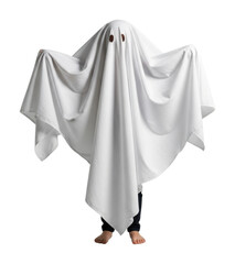 Child dressed as ghost halloween celebration fun playful isolated on transparent background