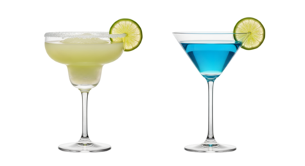 Two Cocktails with Lime Garnish on Transparent Background