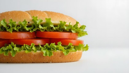 Close-up of a simple fresh sandwich with crisp lettuce and tomato.