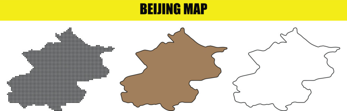 Beijing Map Outline Vector Illustration for Design Projects