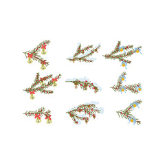 Sustainable Christmas artwork with hand-drawn branches, berries, apples, pears, mushrooms, and festive winter vibes.