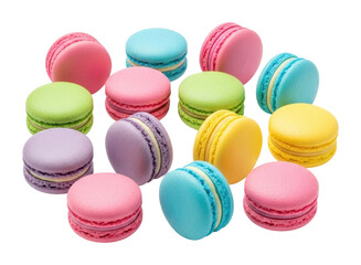 Obraz premium Colorful macarons display bakery food sweet treats isolated on transparent background