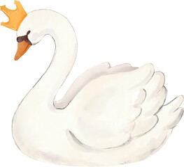 Swan with Golden Crown Watercolor Illustration © abcvector