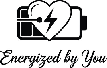 Energized by your love: heart with lightning bolt inside a battery t-shirt design
