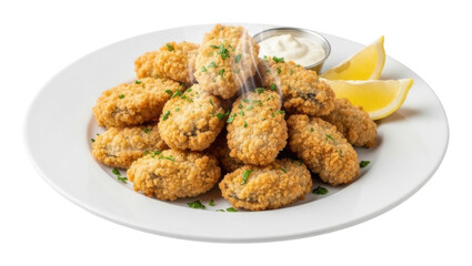 Fried oyster appetizer platter restaurant food bright isolated on transparent background