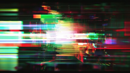 Glitching digital background with vibrant color noise, pixel distortion and signal interference conveying data corruption, cyber disruption and modern technology chaos