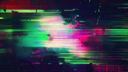 Abstract digital pattern provides a vibrant and modern background, showcasing horizontal pixels, data corruption, and bright colorful interference on a dark matrix