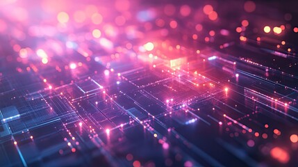 Futuristic digital circuit background with flowing data streams and neon purple pink glow, symbolizing ai, networks, high tech computing and abstract information flow visualization