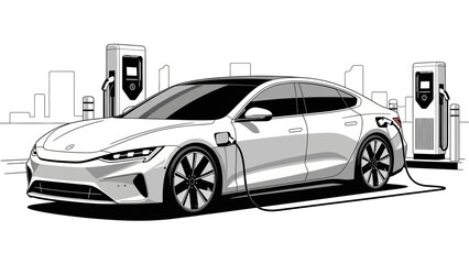 Modern Electric Sedan Side View Illustration &ndash; Sleek Luxury Car Profile Design