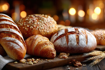Assortment of fresh baked bread and croissant