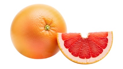 Whole Grapefruit and Slice PNG. Citrus fruit composition for immunity drinks. Vitamin C rich food for detox juice and wellness tea. Fresh organic snack isolated